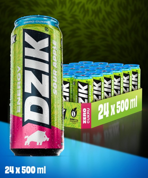 DZIK® Energy Sour Apple Kwaśne Jabłko 500 ml - 24 Sztuki