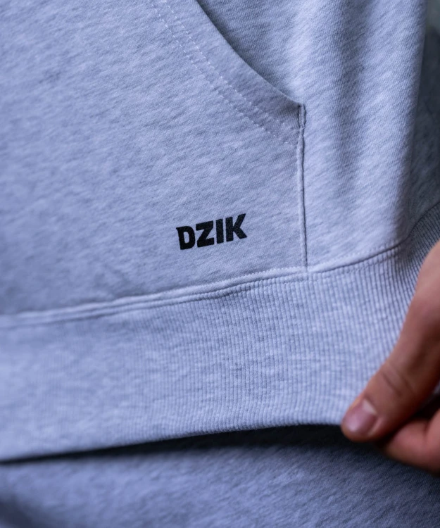 CORE HOODIE REGULAR HEATHER GRAY - zdjecie detal napis DZIK