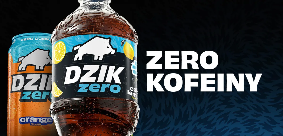 Zdjęcie butelki i puszki Dzik Zero kofeiny