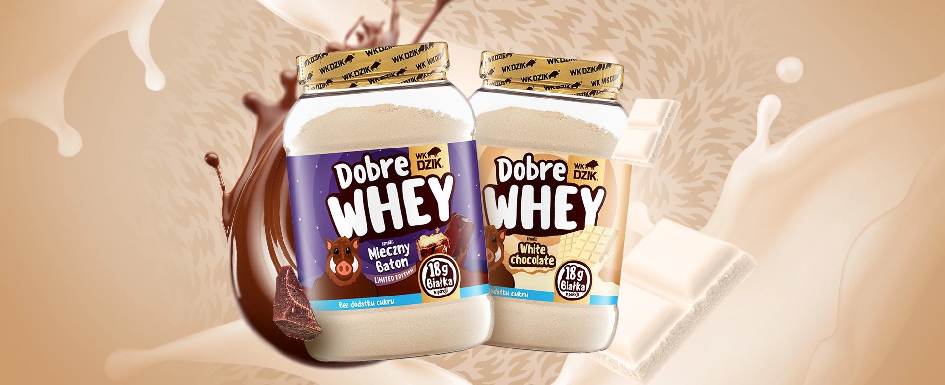 Dobre Whey mleczny baton i biała czekolada