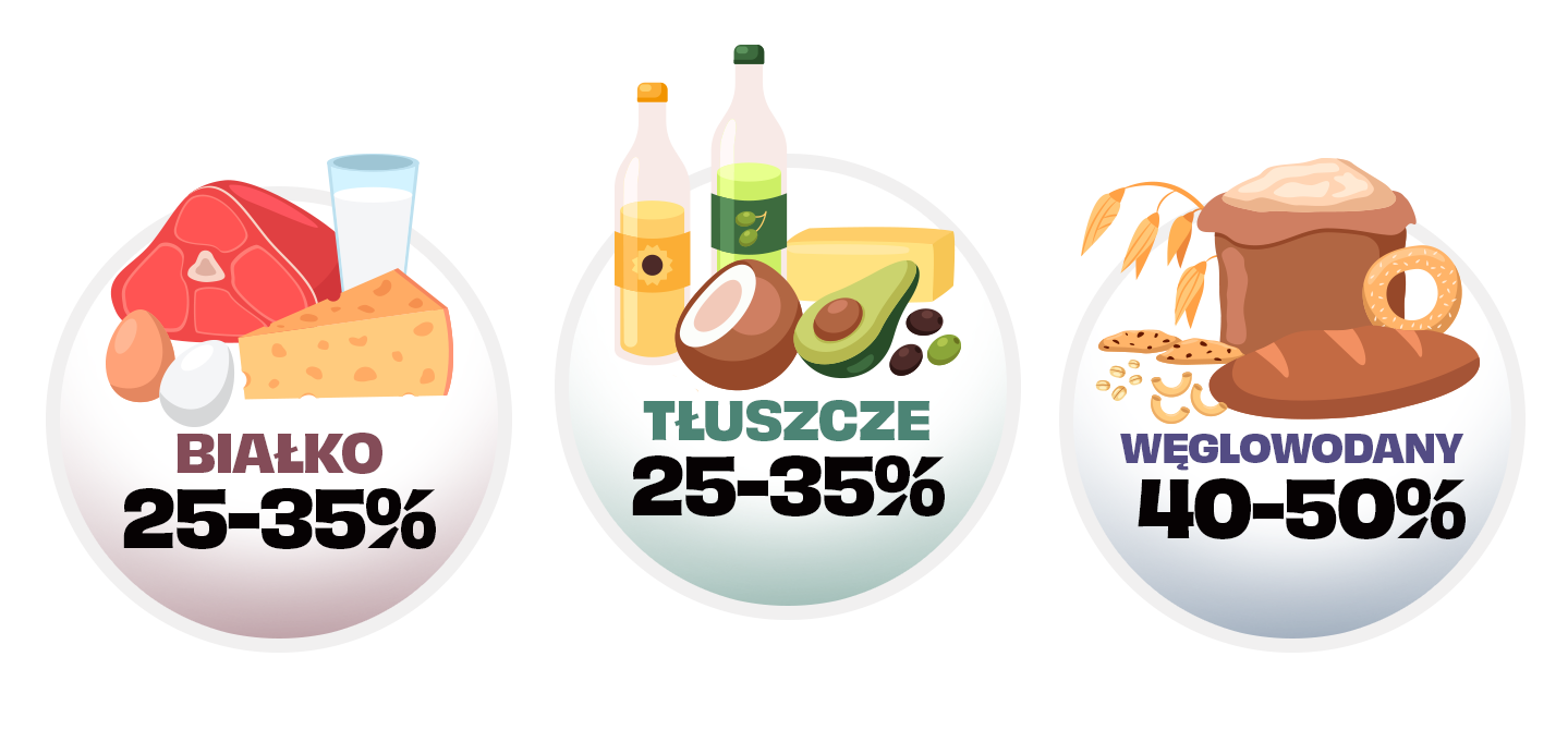 Zdjęcie podziału procentowego dziennego zapotrzebowania energii ze składników